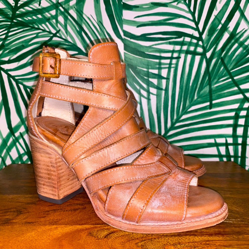 Freebird By Steven Claw Brown Leather Open Strap Ankle Booties Women’s 8